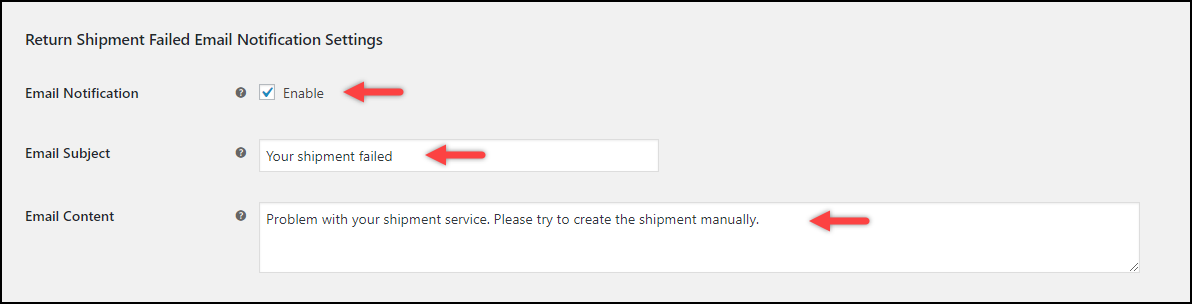 ELEX WooCommerce EasyPost Return Label Add-On | Return Shipment Failed Notification Settings