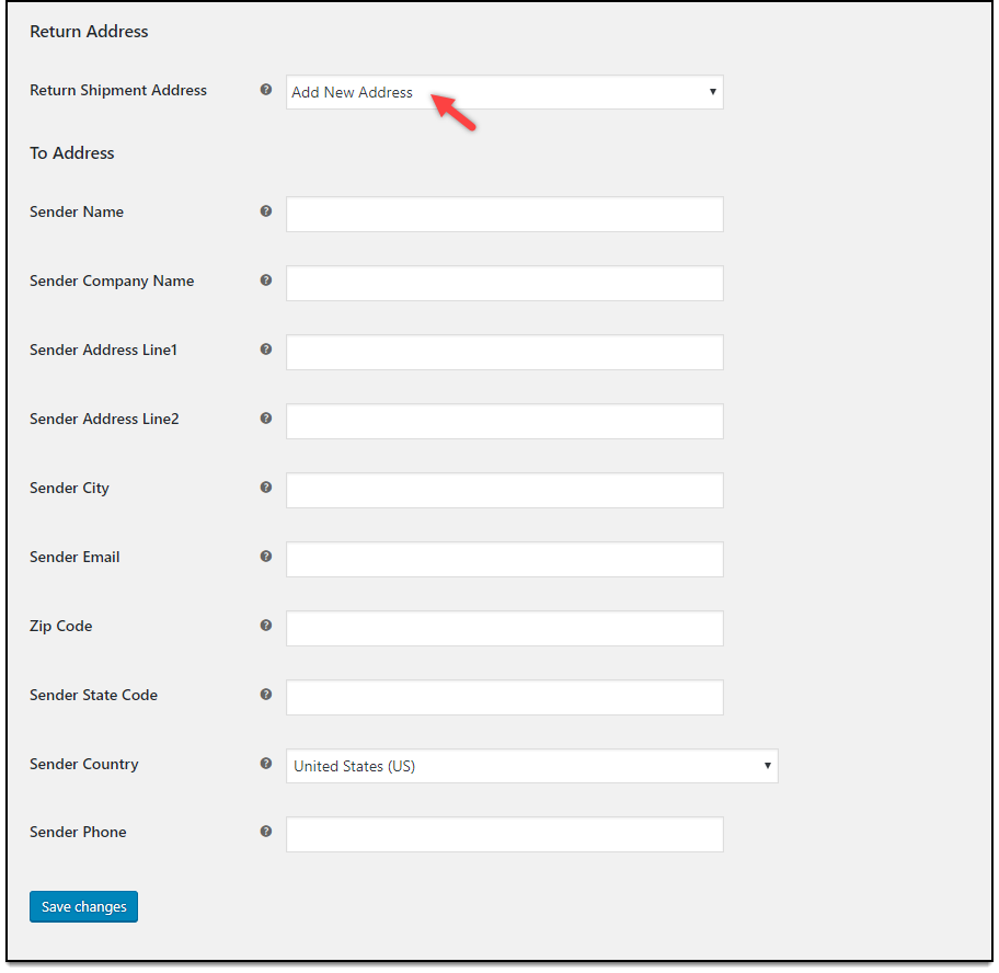 ELEX WooCommerce EasyPost Return Label Add-On | Add New Return Address settings