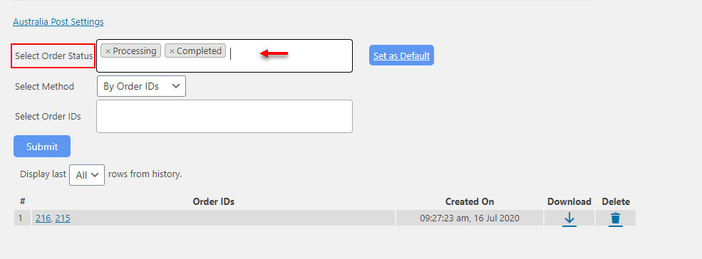 ELEX WooCommerce Australia Post Bulk Label Printing Add-On | Filter Orders Based on Their Order Status