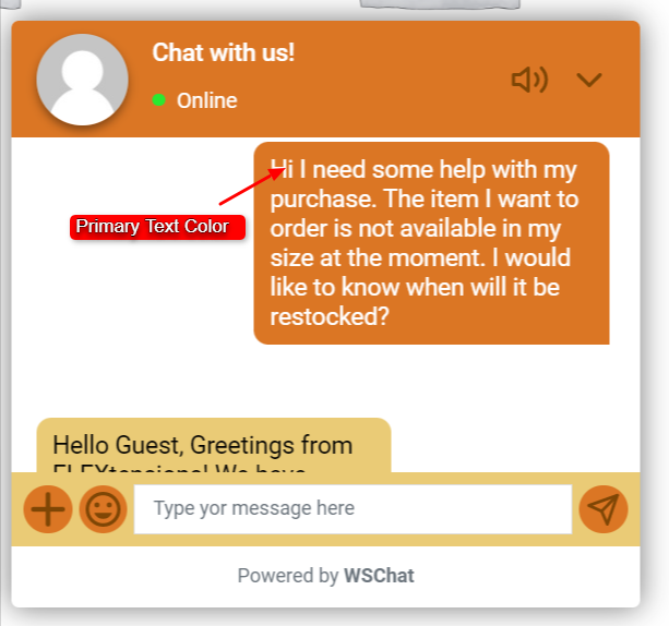 Primary Text Color | ELEX WordPress Live Chat Plugin