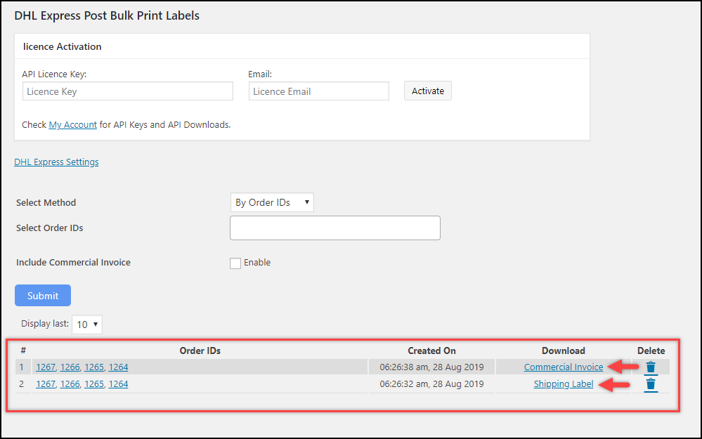 WooCommerce DHL Express Bulk Label Printing Add-On | Download Documents