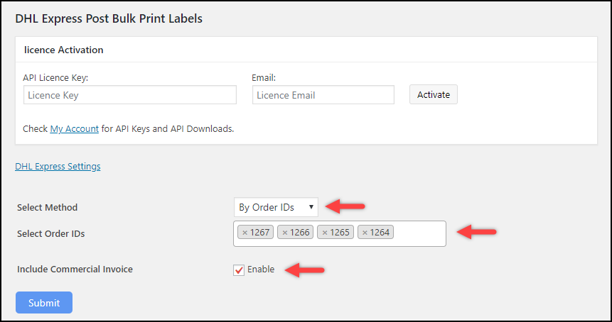 WooCommerce DHL Express Bulk Label Printing Add-On | Using Order IDs