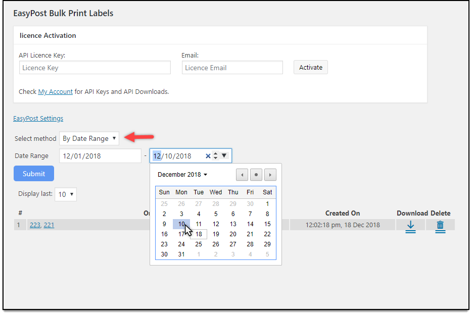 ELEX WooCommerce EasyPost Bulk Label Printing Add-On | Using Order Date Range