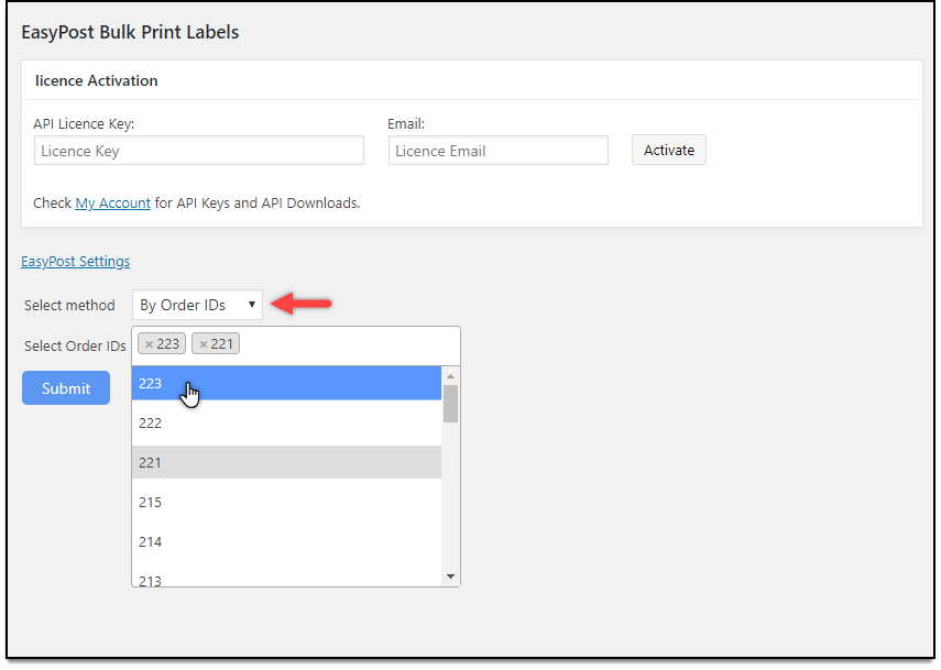 ELEX WooCommerce EasyPost Bulk Label Printing Add-On | Using Order IDs