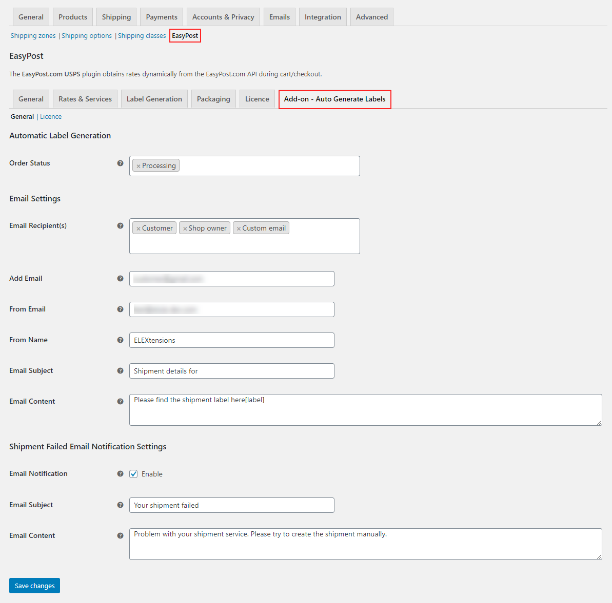 ELEX WooCommerce EasyPost Auto-Generate & Email Labels Add-On | ELEX EasyPost Auto-Generate & Email Labels Add-On settings