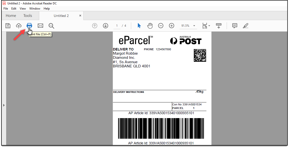 Printing Mulitple AusPost Shipping Labels | Printing PDF file in Adobe PDF Reader