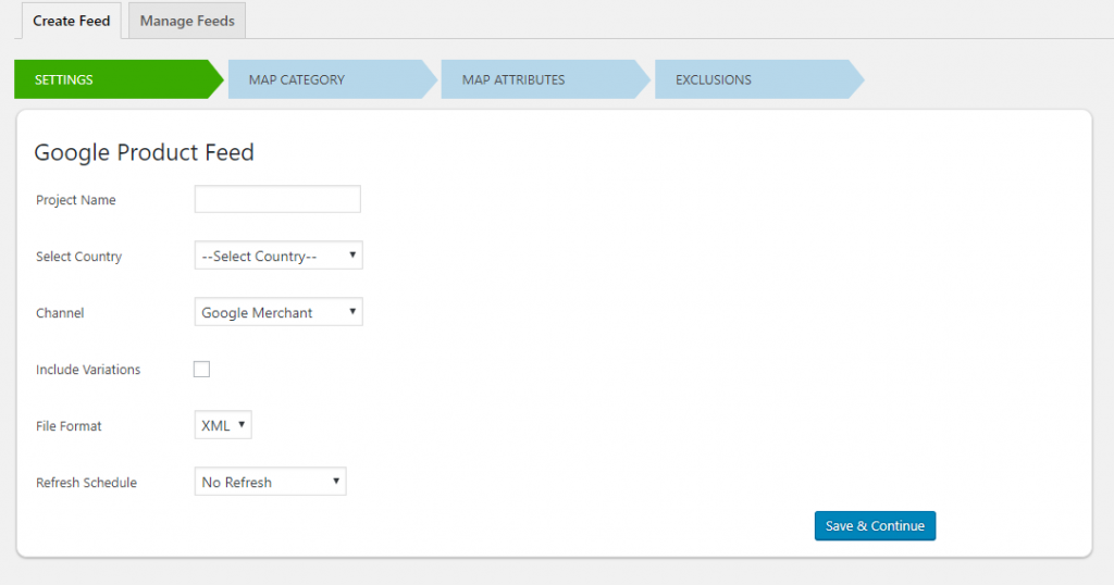 ELEX Google Product Feed Plugin Setting Name and Country WooCommerce Google Product Feeds