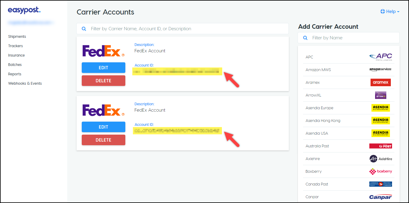 Different EasyPost Account Domestic and International | EasyPost Accounts IDs for FedEx