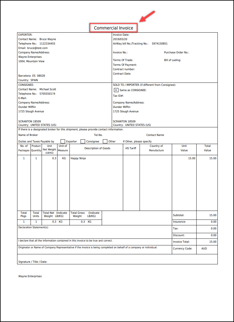 free dhl commercial invoice template