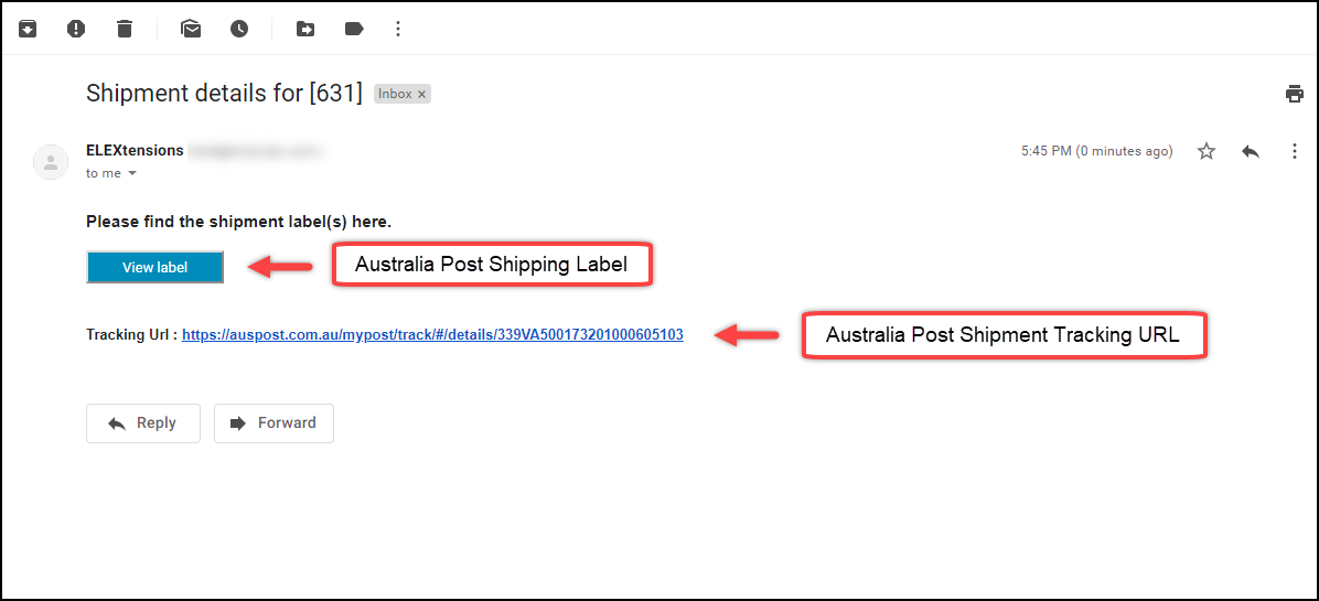 ELEX Australia Post Auto-generate & Email Labels | Sample Email with Label | Email Australia Post