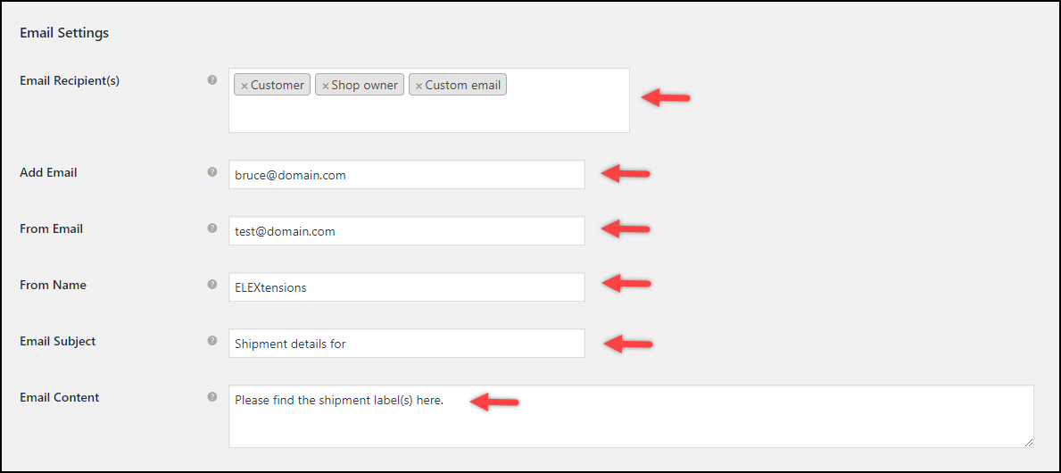 ELEX Australia Post Auto-generate & Email Labels | Email settings | Email Australia Post