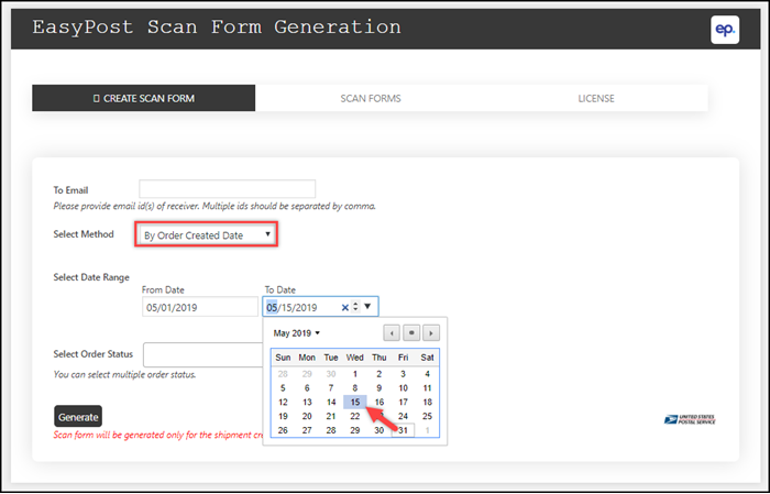 Generate SCAN Forms by Order creation date