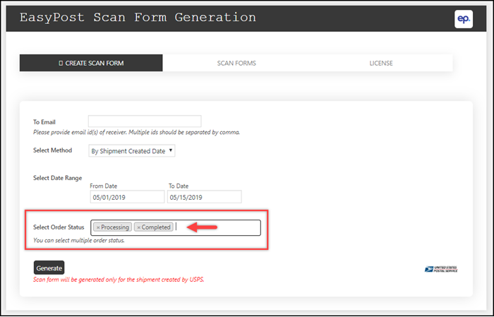 Generate SCAN Forms using Order Status
