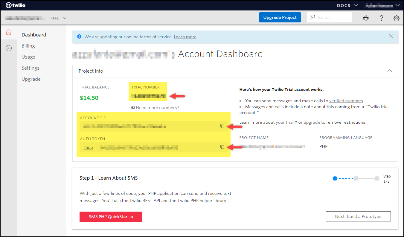 WSDesk SMS Notification Add-On | Twilio Credentials