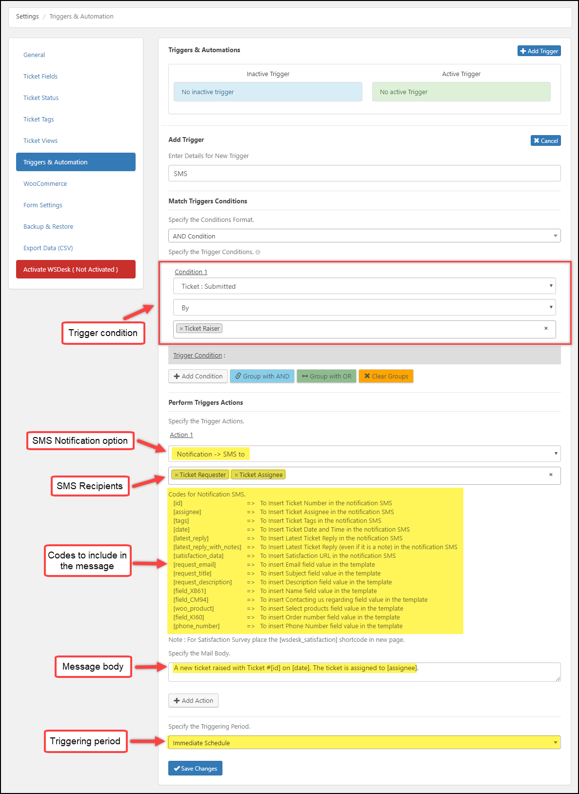 WSDesk SMS Notification Add-On | WSDesk Trigger for SMS Notifications