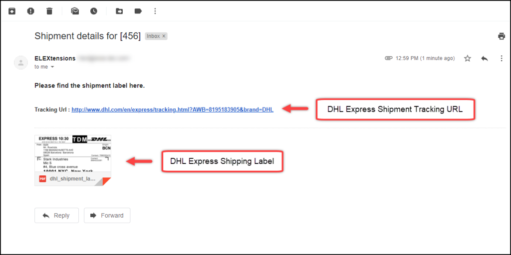WooCommerce DHL Express Auto-generate and Email Labels Add-On | Sample Email