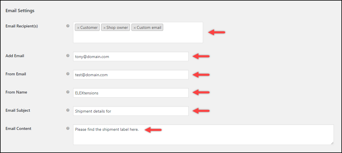WooCommerce DHL Express Auto-generate and Email Labels Add-On | Email Settings