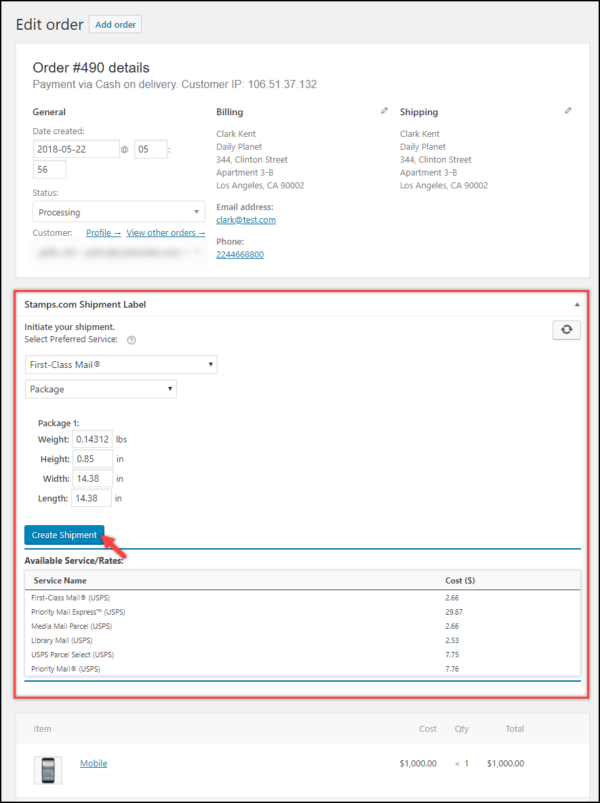 Easily Display Shipping Rates & Print USPS Shipping Labels using Stamps