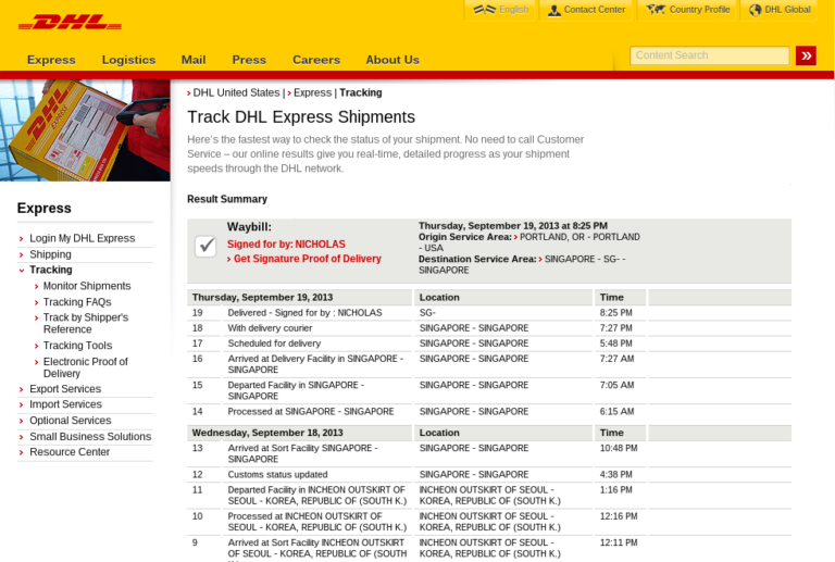 dhl tracking number