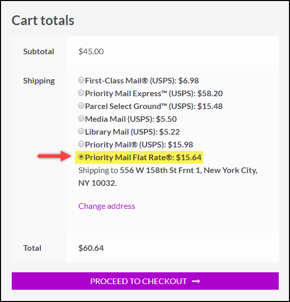 WooCommerce USPS eVS Shipping Label | Flat Rate service on the Cart