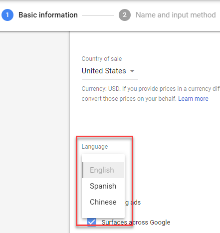 language option| Woocommerce Google Shopping