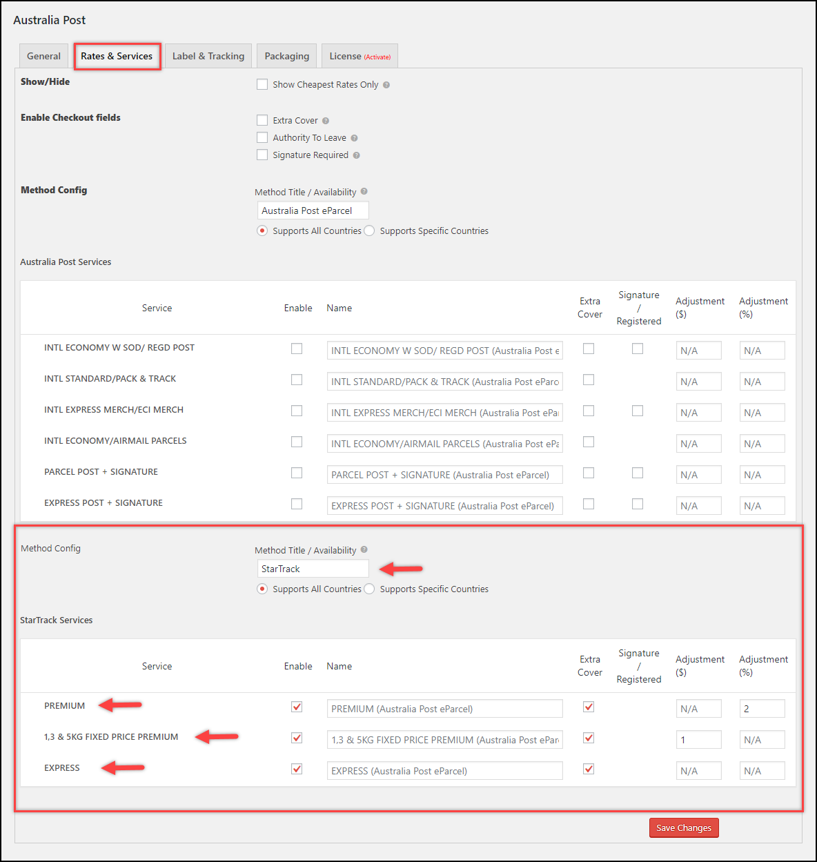 Integrate WooCommerce with Australia Post StarTrack | Rates and Services settings