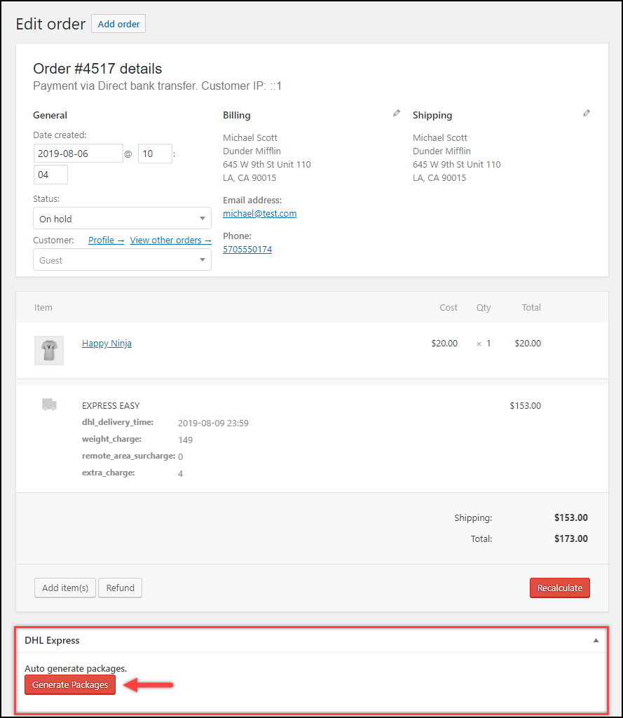Schedule DHL Express Pickup in WooCommerce | Generating Packages