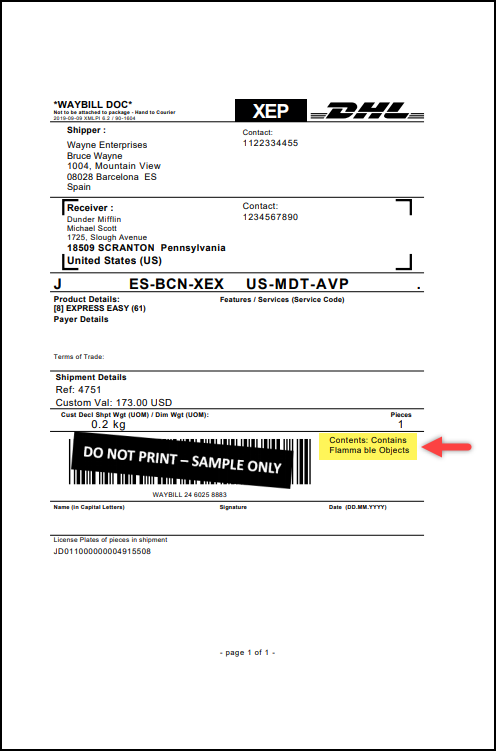 Customizing DHL Shipping Label | Sample Archive Air Waybill Doc