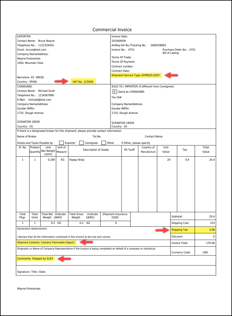 Customizing DHL Shipping Label | Sample Commercial Invoice