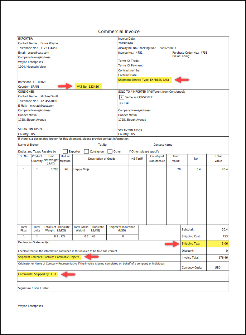 Цель экспорта в инвойсе что писать образец dhl