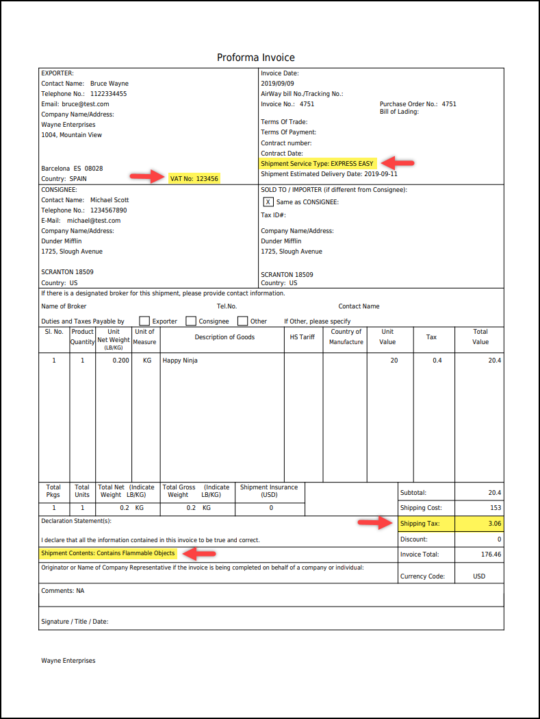 Customizing DHL Shipping Label | Sample Proforma Invoice