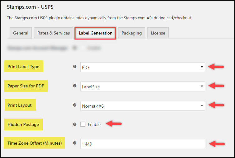 Customize Stamps.com-USPS Shipping Label | Sample Label Generation settings
