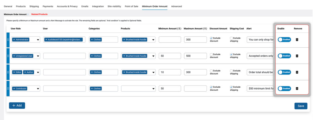 Enable or Disable Desired Amount Restrictions