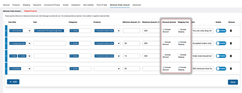 Exclude Discount Amounts and Shipping Costs