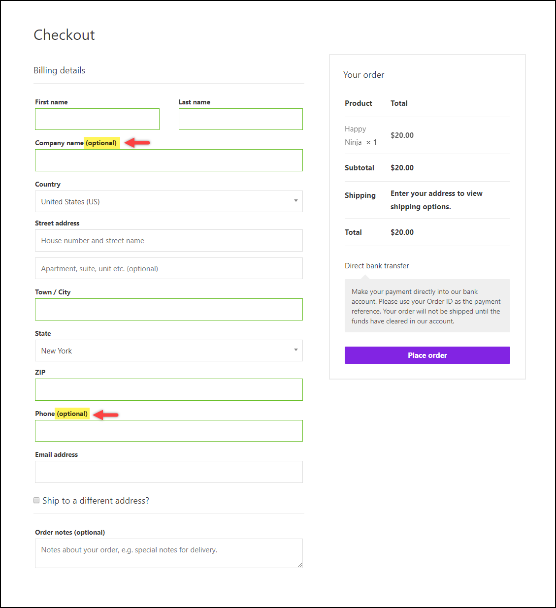Remove the (optional) Text from WooCommerce Checkout Fields | Default Settings