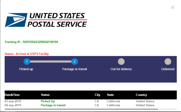 usps tracking number destination address