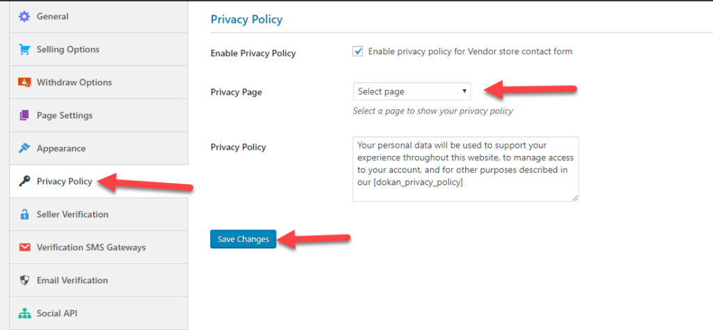 Dokan Privacy policy page || WooCommerce multi-vendor