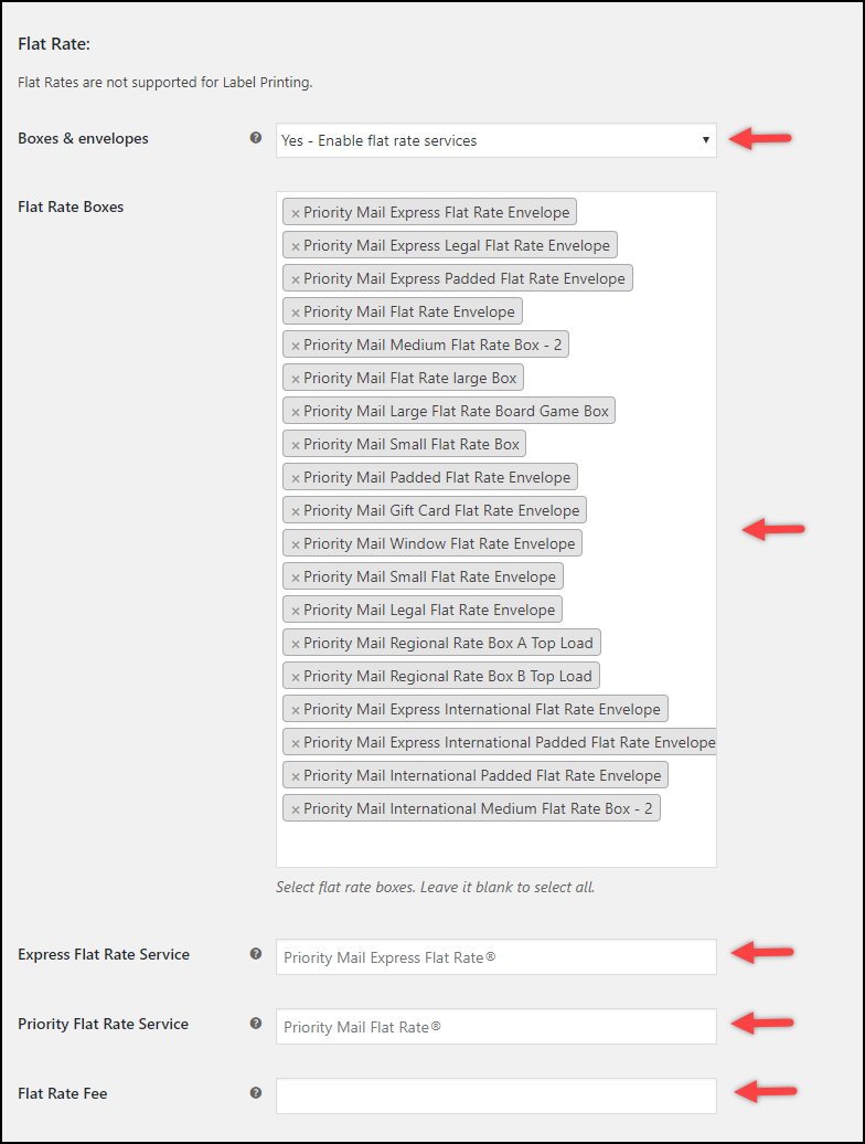 WooCommerce USPS Shipping Method Extension | USPS Flat Rate settings