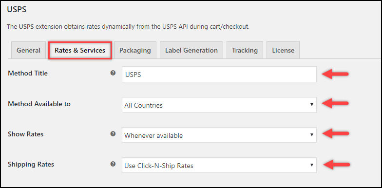 WooCommerce USPS Shipping Method Extension | Rates and Services settings