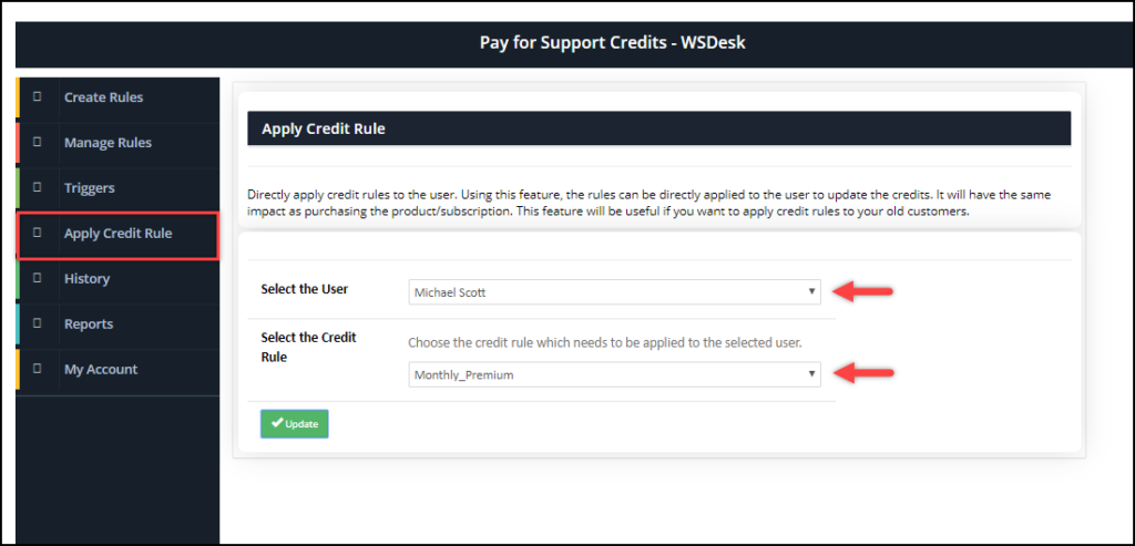 WSDesk Pay For Support | Apply Credit Manually