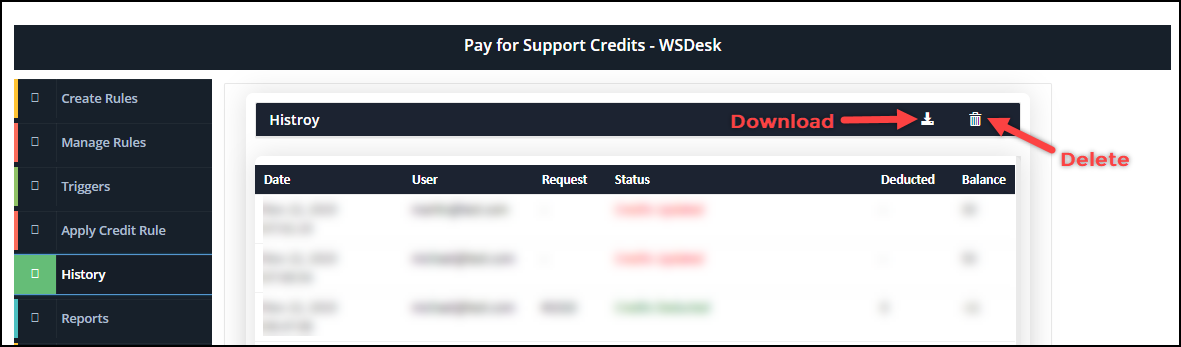 WSDesk Pay For Support | Downloading or Deleting Transaction History WSDesk Pay For Support | Downloading or Deleting Transaction History