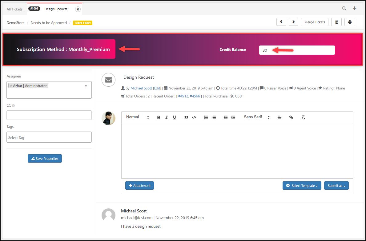WSDesk Pay For Support WSDesk Ticket Page