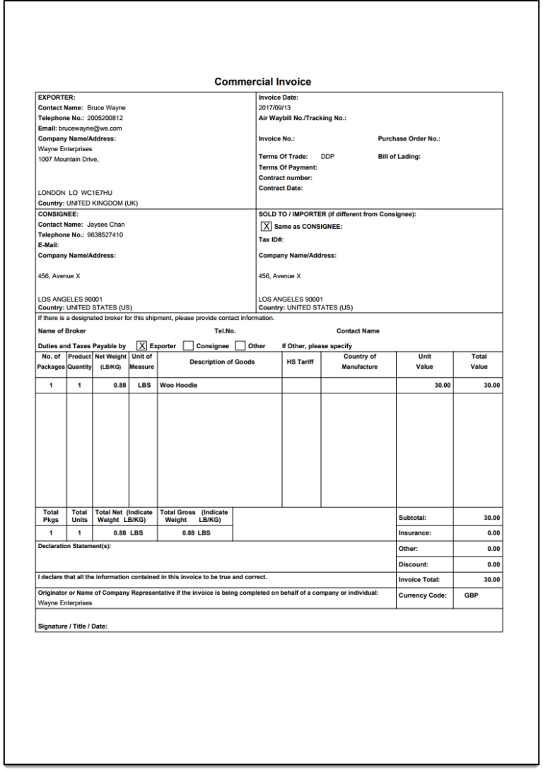 proforma invoice dhl express