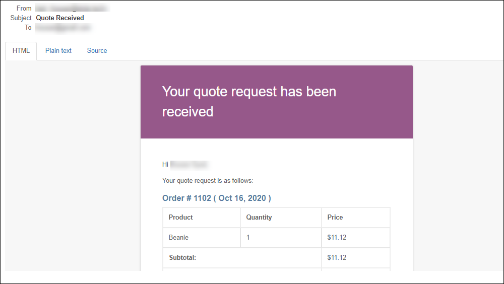 ELEX WooCommerce Request a Quote Plugin | Default email when a quote received