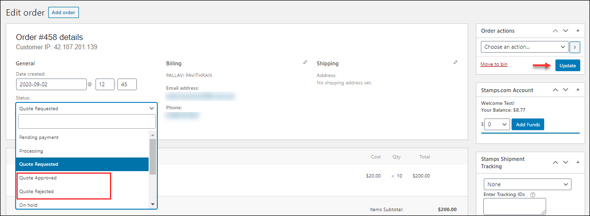 How to set up ELEX WooCommerce Request a Quote plugin? | Edit Order status