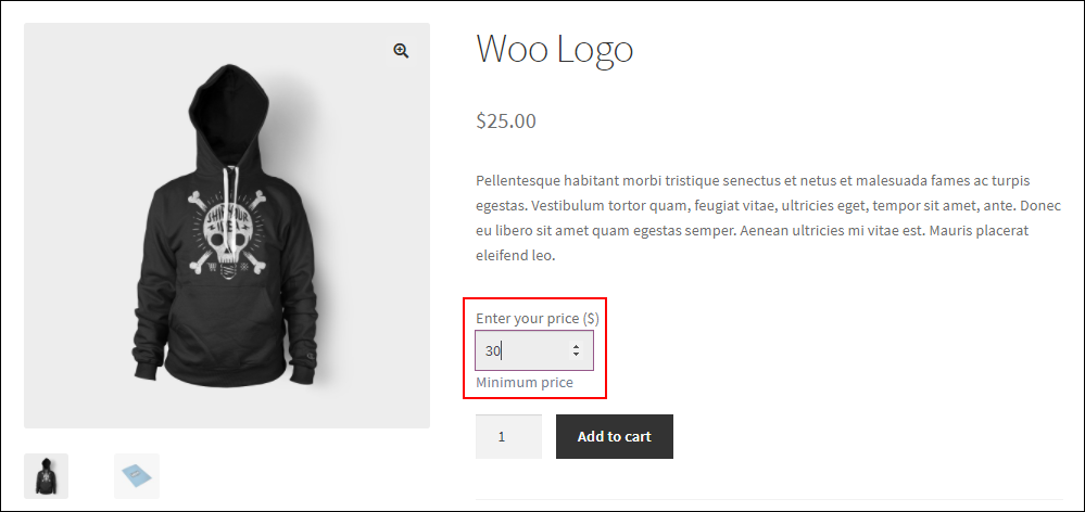 ELEX WooCommerce Name Your Price Plugin | Entering an amount greater than suggested minimum price