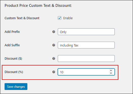 ELEX WooCommerce Product Price Custom Text & Discount Plugin | Percentage discount settings