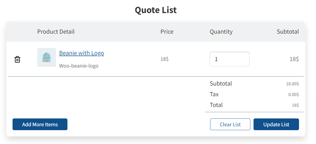 Customize Contents to Show in the Quote List Product Table