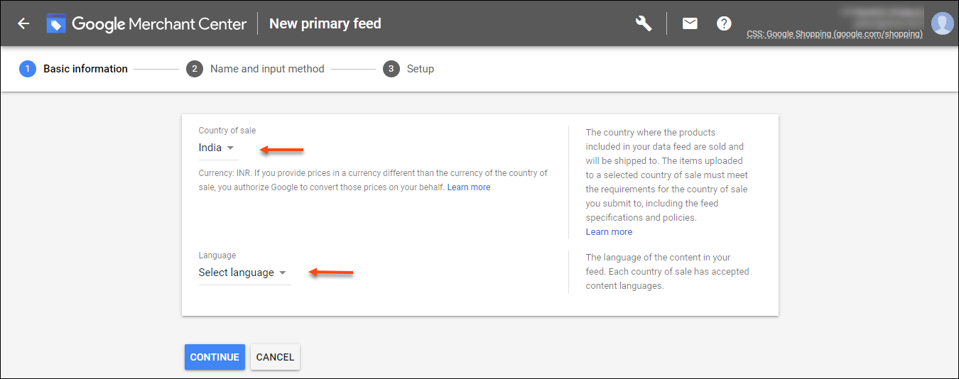  How to Submit your Google Product Feeds Via Scheduled Fetches in Google Merchant Center? | Select country and language