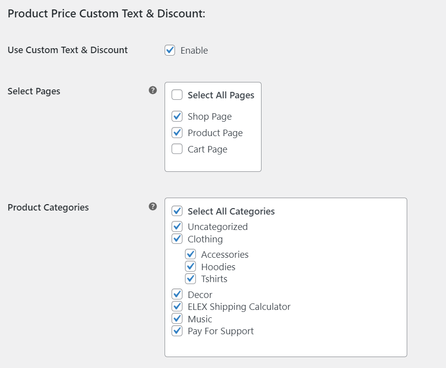 Product Price Custom Text | Filter by product categories